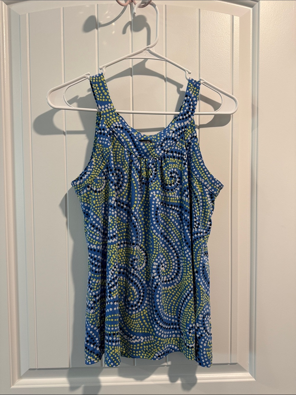 Rafaella Blue Polka Dot Sleeveless Blouse with Lime Accents